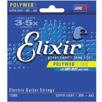 Elixir 12000 Polyweb Electric Guitar 6-String Set Super Light 9-42