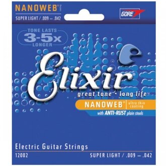 Elixir 12002 Nanoweb Electric Guitar 6-String Set Super Light 9-42