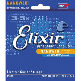Elixir 12027 Nanoweb Electric Guitar 6-String Set Custom Light 9-46