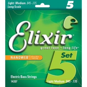 Elixir 14207 Nanoweb Bass Med Med-Light 45-135 5-String Set