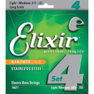 Elixir 14677 Nanoweb Bass  Stainless Steel Medium 45-105 4-String Set