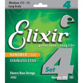 Elixir 14702 Nanoweb Bass Stainless Steel 50-105 Medium 4-String Set