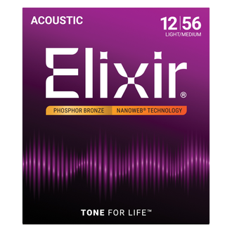 Elixir 16077 Nanoweb Phosphor Bronze Light-Med 12-56 Acoustic Guitar 6-String Set