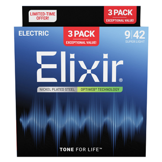 Elixir Optiweb Electric 9-42 3 Pack Super Light