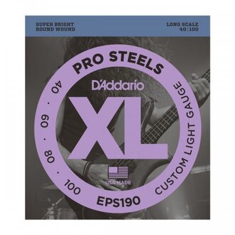 D'Addario EPS190 ProSteels Bass Guitar Strings, Custom Light, 40-100, Long Scale
