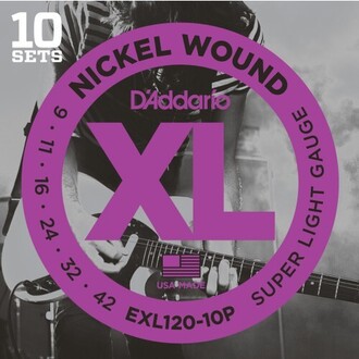 D'Addario EXL120-10P Nickel Wound Electric Guitar Strings, Super Light, 9-42, 10 Set Value Pack