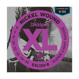 D'Addario EXL120-8 8-String Nickel Wound Electric Guitar Strings, Super Light, 9-65