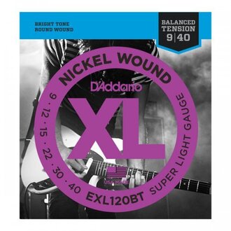 D'Addario EXL120BT Nickel Wound Electric Guitar Strings, Balanced Tension Super Light, 9-40