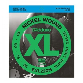 D'Addario EXL220M Nickel Wound Bass Guitar Strings, Super Light, 40-95, Medium  Scale