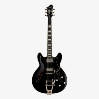 Hagstrom Tremar Viking Deluxe Semi-Hollow Electric Guitar in Black Gloss