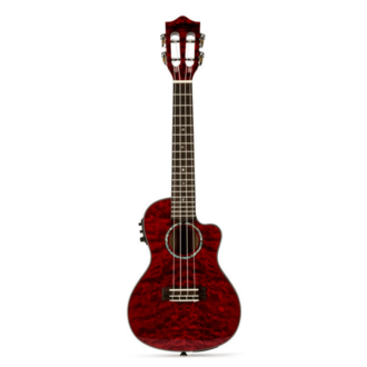 Lanikai LQMRDCEC Quilted Maple Concert AC/EL Ukulele In Red Stain Gloss Finish