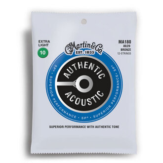 Martin MA180 Authentic Acoustic SP 80/20 Bronze Extra Light 12 String Guitar String Set (10-47)