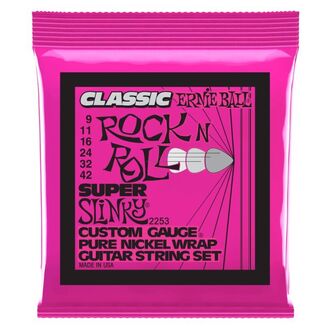 Ernie Ball 2253 Super Slinky Classic Rock n Roll Pure Nickel Wrap Electric Guitar Strings 9-42 Gauge