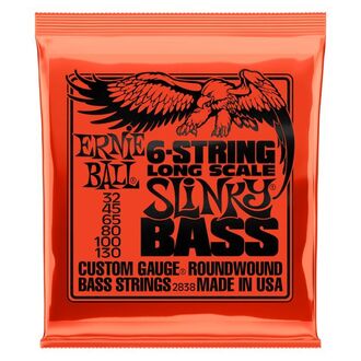 Ernie Ball 2838 Slinky Long Scale 6-String Nickel Wound Electric Bass Strings 32-130 Gauge