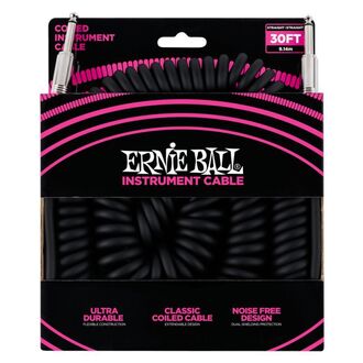 Ernie Ball 6044 30' Coiled Straight/Straight Instrument Cable - Black