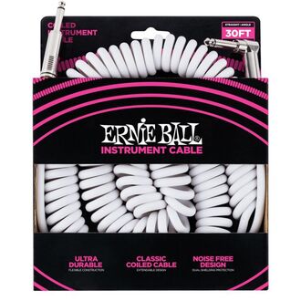 Ernie Ball 6045 30' Coiled Straight/Angle Instrument Cable - White