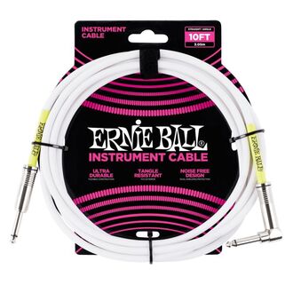 Ernie Ball 6049 10' Straight/Angle Instrument Cable - White