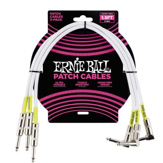 Ernie Ball Straight / Angle Patch Cable 3 Pack, White, 45 cm Length