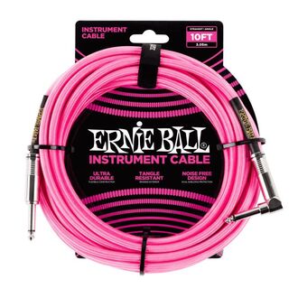 Ernie Ball 3 Meters Braided Straight / Angle Instrument Cable, Neon Pink
