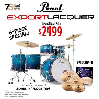 Pearl Export Lacquer 22" Fusion Plus 6-piece SPECIAL - Azure Daybreak