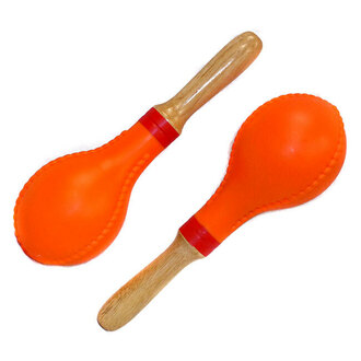 Percussion Plus Plastic Head Maracas in Orange w/Wooden Handles