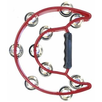 Percussion Plus Half Moon Tambourine w/10-Double Rows of Jingles Red