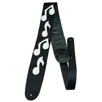 Perris PS217 2.5" Black Leather Guitar Strap with White Musical Notes