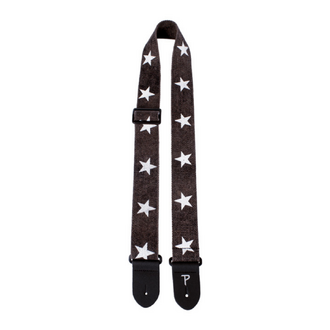 Perris PS6528 2" Deluxe Cotton Grey Guitar Strap With "White Stars" Design With Leather Ends