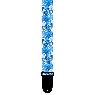 Perris PS6667 1.5" Polyester Ukulele Strap Blue/White Luau Design with Leather Ends