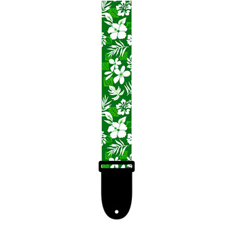 Perris PS6669 1.5" Polyester Ukulele Strap Green/White Luau Design with Leather Ends