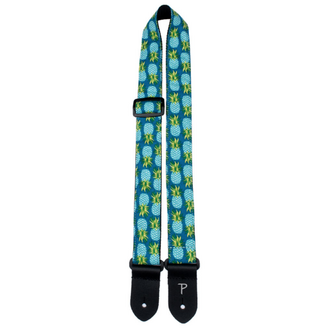 Perris PS7096 1.5" Fabric Ukulele Strap In Teal Pineapple Design With Leather Ends