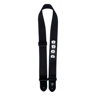 Perris PS7114 2" Black Heavy Nylon Guitar Strap With Pick Pockets, Picks & Leather Ends