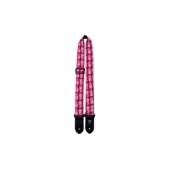 Perris PS7128 1.5" Fabric Ukulele Strap In Coral Pineapple Design With Leather Ends