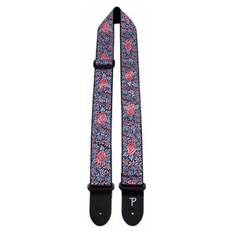 Perris PS7275 2" Jacquard Guitar Strap With Blue & Red Flower Pattern With Leather Ends