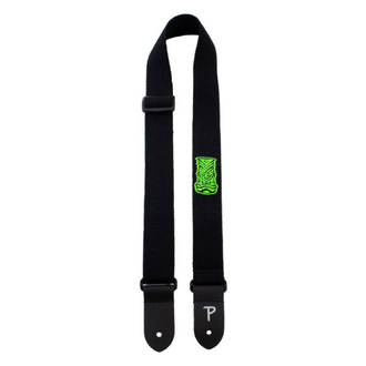 Perris PS7500 1.5" Cotton Ukulele Strap In Black With Green Tiki Embroidery & Leather Ends