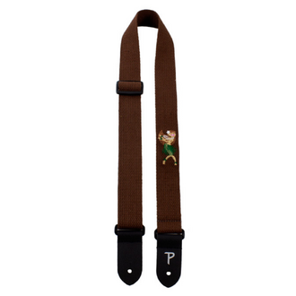 Perris PS7502 1.5" Cotton Ukulele Strap In Brown With Hula Dancer Embroidery & Leather Ends