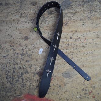 Colonial Leather 2.5″ Black Leather with Cross/Wing Feature Guitar Strap