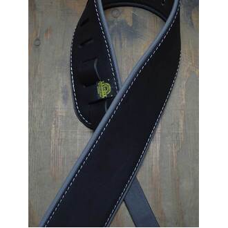 Colonial Leather 3" Padded Upholstery Leather Guitar Strap Black & Grey