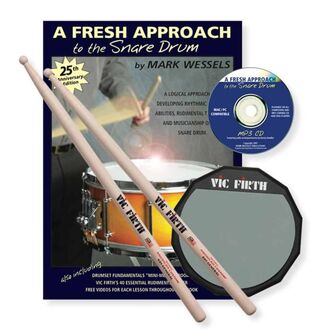 Vic Firth Drumsticks Fresh Approach Starter Pack (includes SD1, practice pad and Finish Tip
