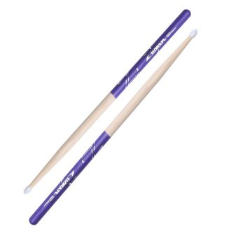 Zildjian 5B Nylon Purple DIP Drumsticks Hickory Purple DIP Finish Nylon Oval Tip