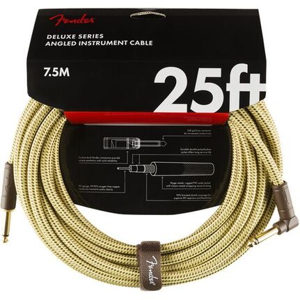 Fender Deluxe Series Instrument Cable, Straight/Angle, 25', Tweed