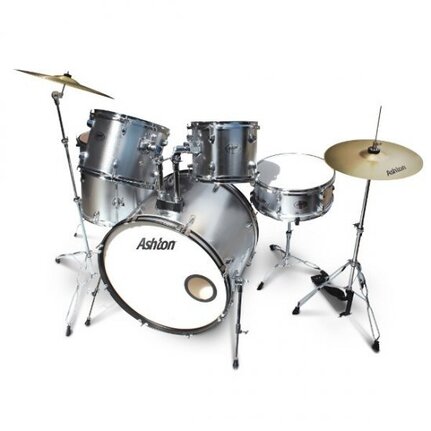 Ashton 20" Silver 5pc Drum Kit With Cymbals & Stool