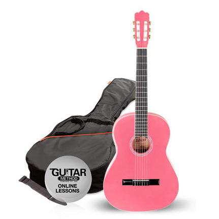 Ashton SPCG44PK Starter Pack 4/4-Size Classical Guitar Pink