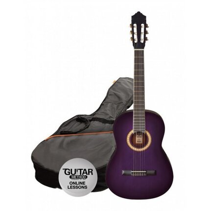 Ashton SPCG44TP Starter Pack 4/4-Size Classical Guitar Trans Purple