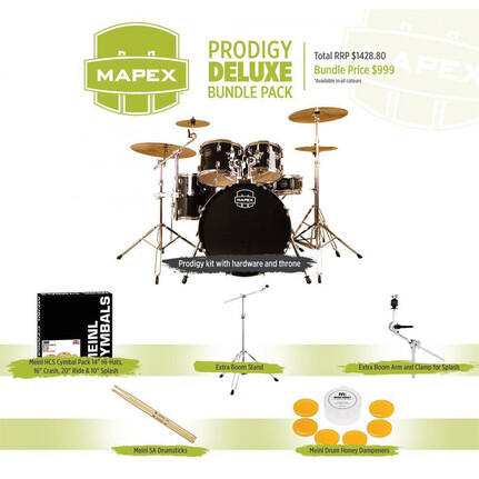 Mapex Prodigy Deluxe 5-Piece Drum Kit W/Hardware And Meinl Cymbal Pack - Black/Yellow