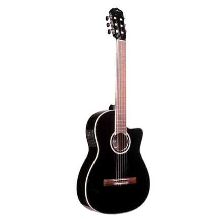 Cordoba 12 Jet Solid Top Acoustic/Electric Guitar Cutaway Cedar/Rosewood W/Bag - Black