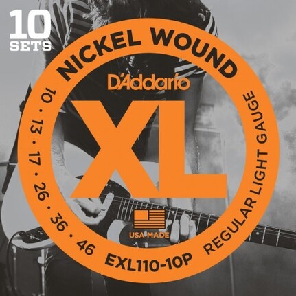 D'Addario EXL110-10P Nickel Wound Electric Guitar Strings, Regular Light, 10-46, 10 Set Value Pack