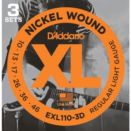 D'Addario EXL110-3D Nickel Wound Electric Guitar Strings, Regular Light, 10-46, 3 Set Value Pack