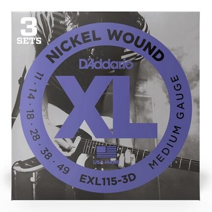 D'Addario EXL115-3D Nickel Wound Electric Guitar Strings 3-Sets, Medium, 11-49