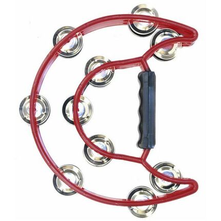Percussion Plus Half Moon Tambourine w/10-Double Rows of Jingles Red